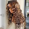 Imeya 4/27 Piano Ombre Color Highlight Deep Wave 150% Density 16 Inch Transparent Lace Front Wig Pre Plucked Human hair 13X6 Lace Front Human Hair Wigs Brazilian Loose Wave Wig (4/27 Highlight Color) view 4