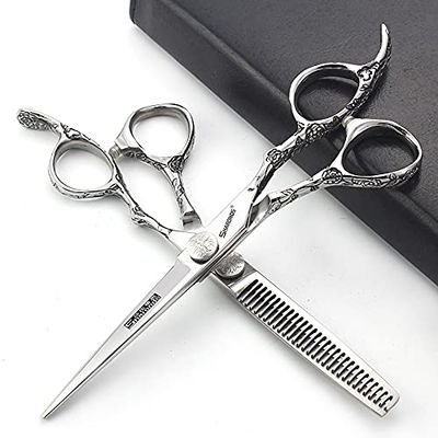 6/7-Inch Professional Hair Scissors Haircut Rose Pattern Hair Scissors Styling Tools Japanese Stainless Steel Scissor Set (7-inch -2pc)