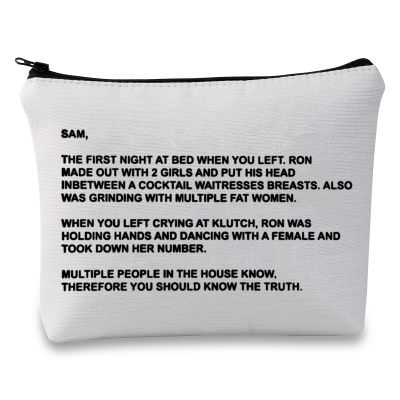 G2TUP TV Series Inspired Gift The Note to Sam Makeup Bag The Letter Cosmetic Bag Travel Pouch with Zipper for Fans (The Letter Fluorescent White)