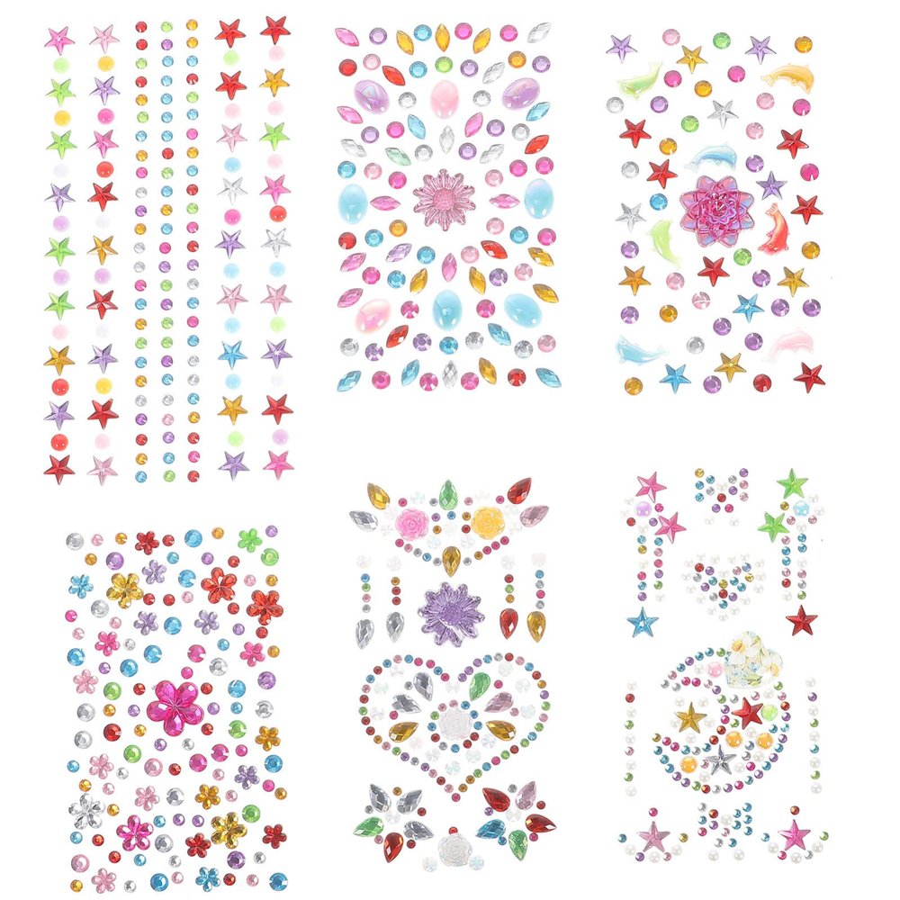 Lurrose 6 Sheets Eye Body Face Gems Jewels Rhinestone Stickers Self Adhesive Stickers Diamonds Face Stick Gems for Face Body Makeup
