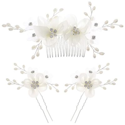 Wedding Hair Comb, Flower Bridal Side Comb Rhinestone Hair Stick U Shaped Bride Hair for Women Girls