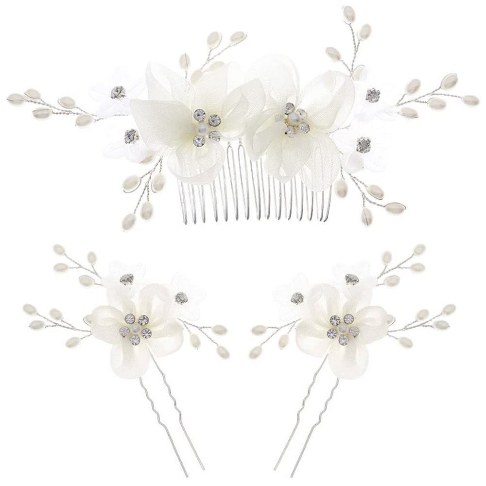 Wedding Hair Comb, Flower Bridal Side Comb Rhinestone Hair Stick U Shaped Bride Hair for Women Girls