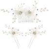 Wedding Hair Comb, Flower Bridal Side Comb Rhinestone Hair Stick U Shaped Bride Hair for Women Girls view 1