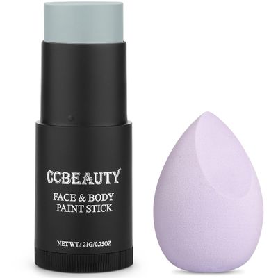 CCbeauty Light Grey Face Paint Stick,Face Painting Kit,Non Toxic SFX Makeup For Grayscale Wolf Halloween Costume Cosplay,Professional FX Body Paint,Full Coverage Painting Foundation With Makeup Sponge