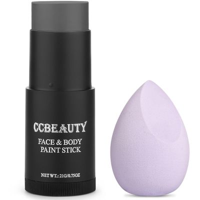 CCbeauty Dark Grey Face Paint Stick,Face Painting Kit,Non Toxic SFX Makeup For Grayscale Wolf Halloween Costume Cosplay,Professional FX Body Paint,Full Coverage Painting Foundation With Makeup Sponge