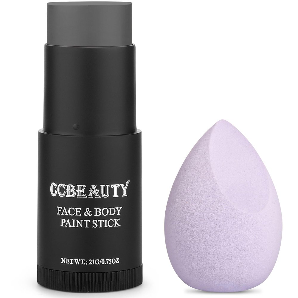 CCbeauty Dark Grey Face Paint Stick,Face Painting Kit,Non Toxic SFX Makeup For Grayscale Wolf Halloween Costume Cosplay,Professional FX Body Paint,Full Coverage Painting Foundation With Makeup Sponge