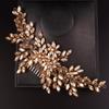 Teyglen Women Dainty Large Champagne Rhinestones Flower Crystal Pearls Bridal Wedding Hair Comb Headband Luxurious Shiny Hair Accessories for Bride and Girls (champagne) view 1