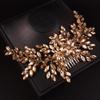 Teyglen Women Dainty Large Champagne Rhinestones Flower Crystal Pearls Bridal Wedding Hair Comb Headband Luxurious Shiny Hair Accessories for Bride and Girls (champagne) view 3