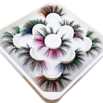 Colored Lashes Yasnai 22mm Mink Lashes with Color 5 Pairs Mix Long Color Lashes Dramatic Look Full and Fluffy Colored Eyelashes