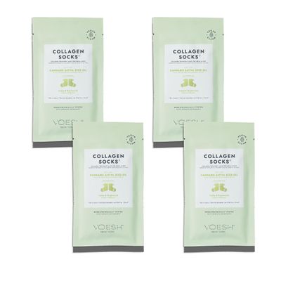 VOESH Collagen Socks, Collagen Socks for Dry Feet, 4 Pack, Herb Seed Oil, Cracked Heel Repair, Moisturizing Socks, Spa Pedicure Treatment, Spa Socks, Foot Peel Masks, Vegan