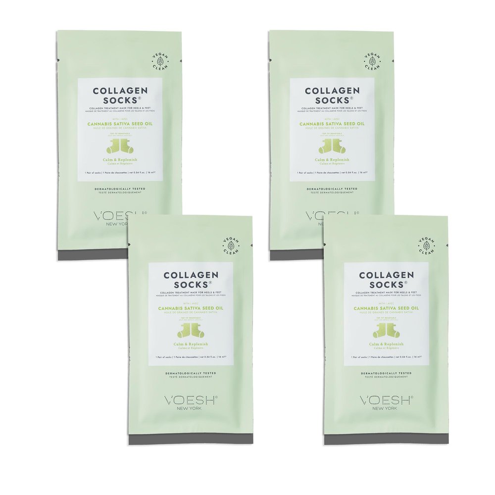 VOESH Collagen Socks, Collagen Socks for Dry Feet, 4 Pack, Herb Seed Oil, Cracked Heel Repair, Moisturizing Socks, Spa Pedicure Treatment, Spa Socks, Foot Peel Masks, Vegan