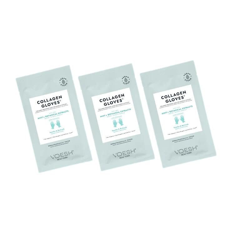 VOESH Collagen Gloves, Vegan Hand Masks, Peppermint, 3 Pack, Moisturizing Hand Mask, Lotion Gloves, Hydrating Gloves, Hand Care, Spa Manicure Gloves, Dry Hand Treatment