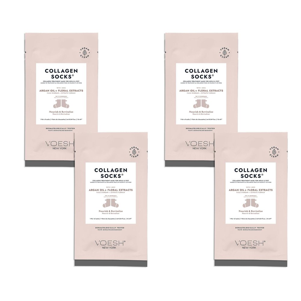 VOESH Collagen Socks, Collagen Socks for Dry Feet, 4 Pack, Cracked Heel Repair, Moisturizing Socks, Spa Pedicure Treatment, Spa Socks, Foot Peel Masks, Vegan