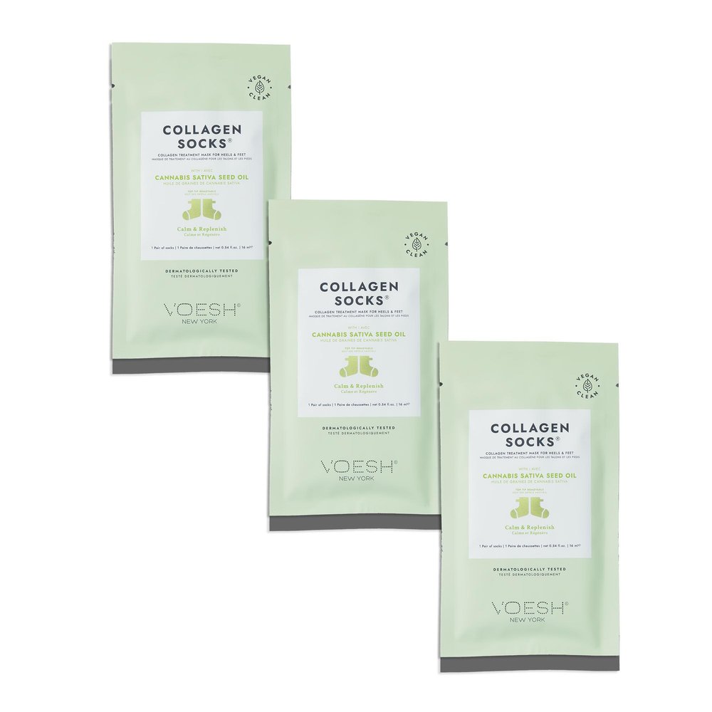 VOESH Collagen Socks, Collagen Socks for Dry Feet, 3 Pack, Herb Seed Oil, Cracked Heel Repair, Moisturizing Socks, Spa Pedicure Treatment, Spa Socks, Foot Peel Masks, Vegan