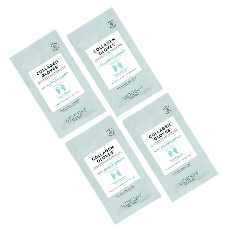 VOESH Collagen Gloves, Vegan Hand Masks, Peppermint 4 Pack, Moisturizing Hand Mask, Lotion Gloves, Hydrating Gloves, Hand Care, Spa Manicure Gloves, Dry Hand Treatment