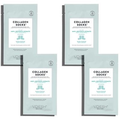 VOESH Collagen Socks, Collagen Socks for Dry Feet, 4 Pack, Peppermint Oil, Cracked Heel Repair, Moisturizing Socks, Spa Pedicure Treatment, Spa Socks, Foot Peel Masks, Vegan