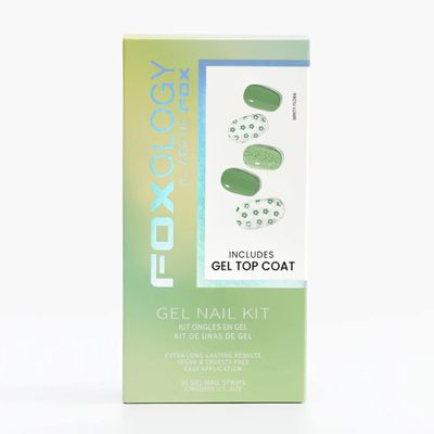 Foxology Semi Cured Gel Nail Strips Kit, Vegan & Cruelty Free, Glossy Minty Flora, Includes 30 Nail Strips, Gel Top Coat, Prep Pad, Cuticle Stick, Nail File, DIY Manicure, 1 Count