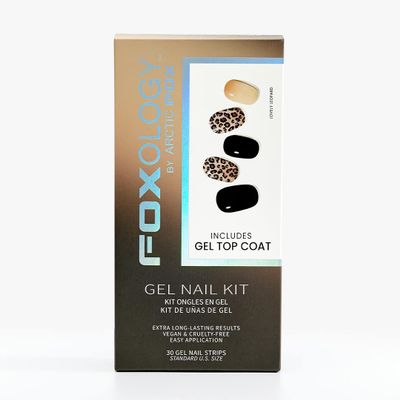 Foxology Semi Cured Gel Nail Strips Kit, Vegan & Cruelty Free, Leopard Print, Glossy Finish, Includes 30 Nail Strips, Top Coat, Nail File, Prep Pad, Cuticle Stick, DIY Manicure, Multi-Colored, 1 Count