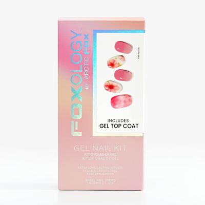 Foxology Semi Cured Gel Nail Strips Kit, Vegan & Cruelty Free, Glossy Pink Floral, Includes 30 Nail Wraps, Gel Top Coat, Prep Pad, Cuticle Stick, Nail File, DIY Manicure, Long Lasting, 1 Count