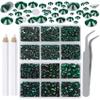 LPBeads 6000 Pieces Emerald Non Hotfix Rhinestones 6 Sizes Round Crystal Glass Flat Back Rhinestones with Tweezers and Picking Pen for Nail Art Crafts Clothes Bags DIY view 1