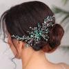 Teyglen Green Crystal Bride Wedding Hair Comb Bridal Crystal Hair Comb Hair Accessories Shiny Rhinestones Bridal Side Hair Combs Dainty Headpieces for Women Bride Girls view 1