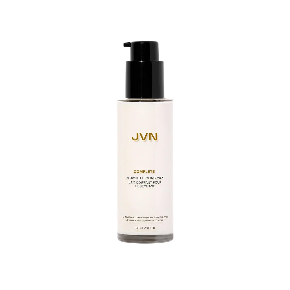 JVN Complete Blowout Styling Milk, 3 Fl Oz, Frizz Fighting, Heat Activated Style Extending Hair Cream and Heat Protectant, Hair Care for Women and Men, Silicone Free