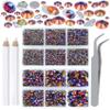 LPBeads 6000 Pieces Blue Volcano Non Hotfix Rhinestones 6 Sizes Round Crystal Glass Flat Back Rhinestones with Tweezers and Picking Pen for Nail Art Crafts Clothes Bags DIY view 1