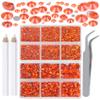 LPBeads 6000 Pieces Orange Non Hotfix Rhinestones 6 Sizes Round Crystal Glass Flat Back Rhinestones with Tweezers and Picking Pen for Nail Art Crafts Clothes Bags DIY view 1