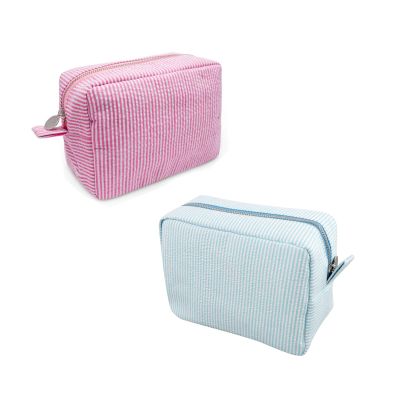 2 PCS Seersucker Cosmetic Bag, Large Makeup Pouch Travel Toiletry Case with Zipper Closure Seersucker Cosmetic Organizer for Women Girls, Baby Diaper Bag Organizer