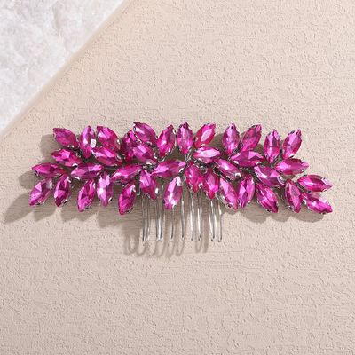 Teyglen Women's Dainty Rhinestone Hair Comb - Luxurious Shiny Bridal Side Comb for Brides and Girls (Rose Red)