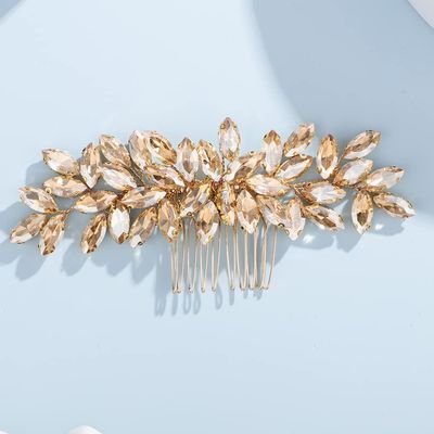 Teyglen Women Dainty Rhinestone Hair Comb - Luxurious Shiny Champagne Bridal Side Hair Accessory for Brides and Girls