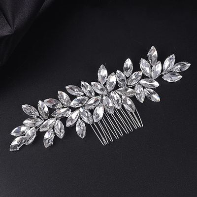 Teyglen Women's Wedding Hair Comb, Silver, 15 *6cm/5.9 *2.36 inches, Alloy+Rhinestones, Luxurious Hair Accessories, Shiny Rhinestones Bridal Side Hair Combs for Women Bride Girls