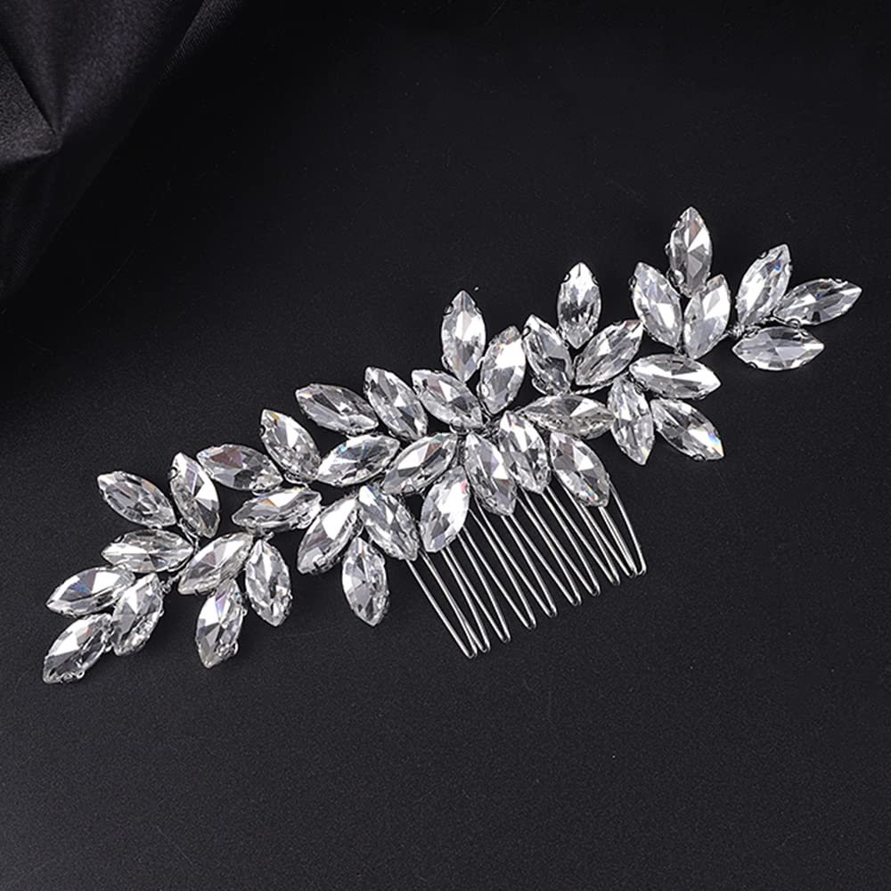 Teyglen Women's Wedding Hair Comb, Silver, 15 *6cm/5.9 *2.36 inches, Alloy+Rhinestones, Luxurious Hair Accessories, Shiny Rhinestones Bridal Side Hair Combs for Women Bride Girls