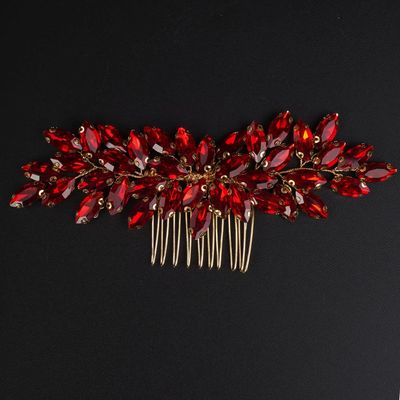 Teyglen Dainty Simple Full Red Rhinestones Bride Wedding Hair Comb Luxurious Hair Accessories Shiny Rhinestones Bridal Side Hair Combs for Women Bride Girls (Red)