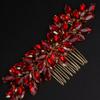 Teyglen Dainty Simple Full Red Rhinestones Bride Wedding Hair Comb Luxurious Hair Accessories Shiny Rhinestones Bridal Side Hair Combs for Women Bride Girls (Red) view 3
