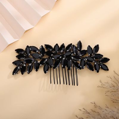 Teyglen Women Dainty Simple Black Rhinestones Bride Wedding Hair Comb Luxurious Hair Accessories Shiny Rhinestones Bridal Side Hair Combs for Women Bride Girls (Black)