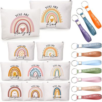 Inbagi 10 Set Inspirational Thank You Gifts Bulk for Women with 10 motivational Keychains and 10 Make up Bags for Christmas Coworker Employee Appreciation gifts