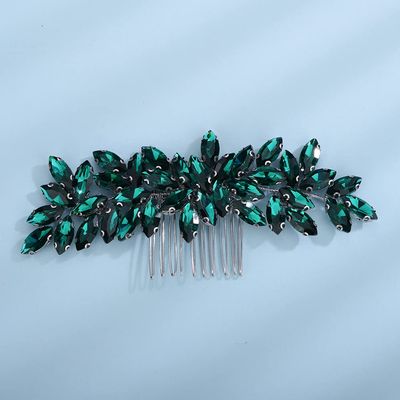 Teyglen Women's Dainty Simple Rhinestone Hair Comb - Luxurious Shiny Bridal Side Hair Accessory for Weddings (Silver-Green)