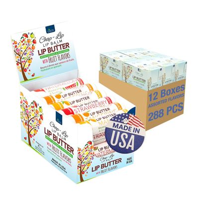 CHAP-LIP Original Lip Balm Hydrating Bulk Chap Stick with Fruit Flavors, Coconut Oil, Cocoa Butter - Christmas Gift Stocking Stuffers Lip Therapy Pack for Men and Women - Made in USA, 24 Pack x 12 Box