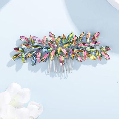 Teyglen Women Dainty Simple Rhinestones Bridal Hair Comb and Accessories, Shiny Side Hair Combs for Bride and Girls (Colorful)