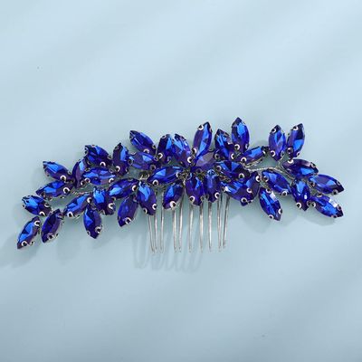 Teyglen Women Dainty Simple Blue Rhinestones Bridal Hair Comb Luxurious Shiny Hair Accessory for Bride and Girls