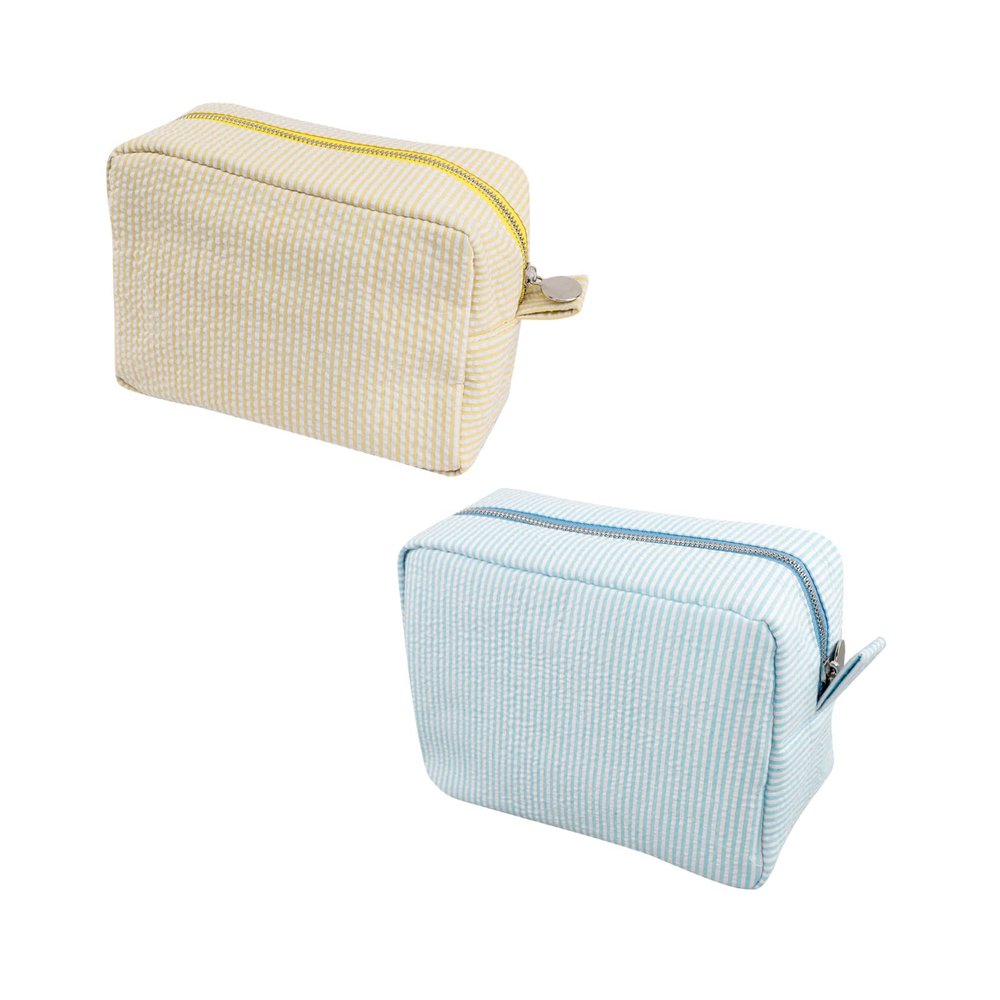 2 PCS Seersucker Cosmetic Bag, Large Makeup Pouch Travel Toiletry Case with Zipper Closure Seersucker Cosmetic Organizer for Women Girls, Baby Diaper Bag Organizer