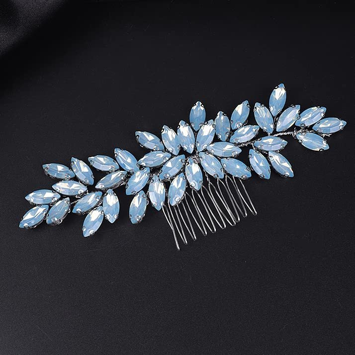Teyglen Women's Opal Dainty Full Rhinestones Hair Comb, Luxurious Shiny Rhinestones Bridal Side Hair Accessories for Women Bride Girls