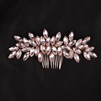 Teyglen Hair Comb, Rhinestone Crystal Hair Comb Headpiece for Women, Wedding Party Prom, Rose Gold-Pink Rhinestones Hair Piece, Size 15 *6cm/5.9 *2.36 inches, Alloy+Rhinestones, 1 Count