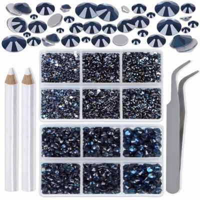 LPBeads 6000 Pieces Montana Non Hotfix Rhinestones 6 Sizes Round Crystal Glass Flat Back Rhinestones with Tweezers and Picking Pen for Nail Art Crafts Clothes Bags DIY