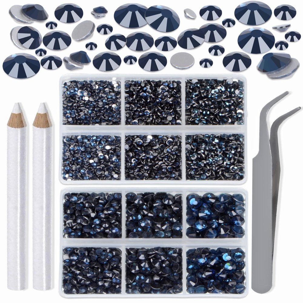 LPBeads 6000 Pieces Montana Non Hotfix Rhinestones 6 Sizes Round Crystal Glass Flat Back Rhinestones with Tweezers and Picking Pen for Nail Art Crafts Clothes Bags DIY