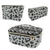 Deokke 3Pcs Makeup Bag,Travel Makeup Bag,Makeup Bags for Women,Makeup Brush Bag,Large Capacity PU Cosmetic Bag,Waterproof and Durable-Gray Leopard Cheetah Pattern view 1
