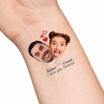 30pcs Custom Face Temporary Tattoos with Name Text, Personalized Temporary Tattoo with Heart for Adults Couple Women Men Custom Name Tattoos for Birthday Bachelorette Party