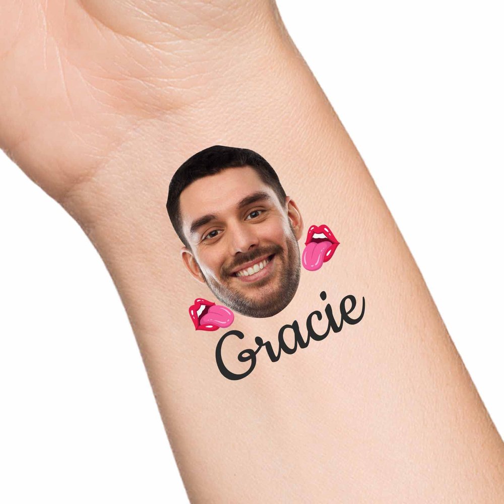 30pcs Custom Face Temporary Tattoos with Name Text, Personalized Temporary Tattoo with Tongue for Adults Couple Women Men Custom Name Tattoos for Birthday Bachelorette Party