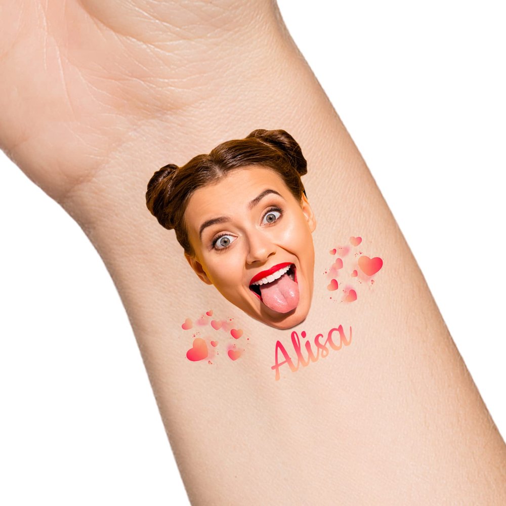 30pcs Custom Heart Temporary Tattoos with Face Name Text, Personalized Temporary Tattoo with Face for Adults Couple Women Men Custom Name Tattoos for Birthday Bachelorette Party